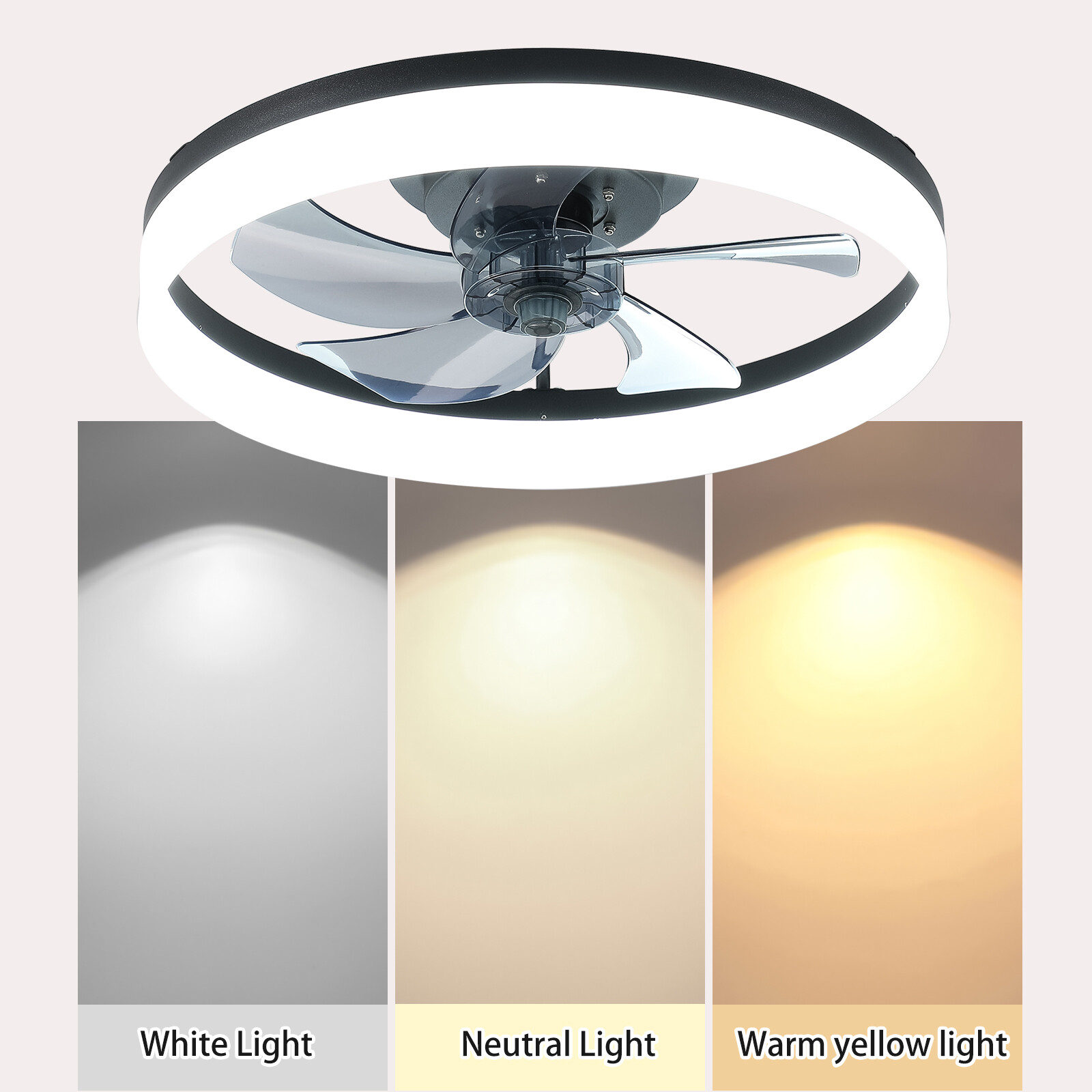 20 inch Modern Low Profile Ceiling Fan Light Kit Flush Mount With Remote Control