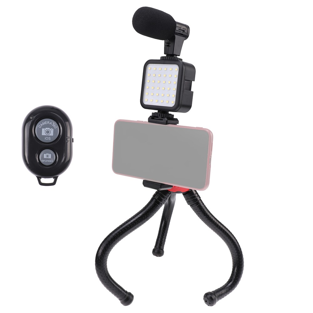 Smartphone Video Vlogging Kit with Tripod+LED Light+Microphone+Remote Control