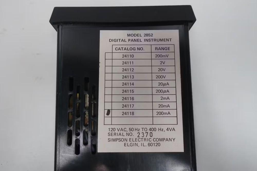 Simpson 2852 24118 Digital Panel Meter 200ma