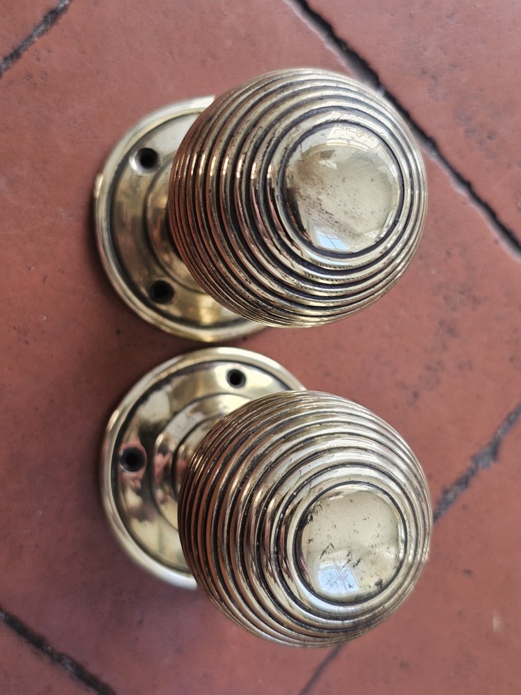 Antique original brass beehive mortice lock door knobs