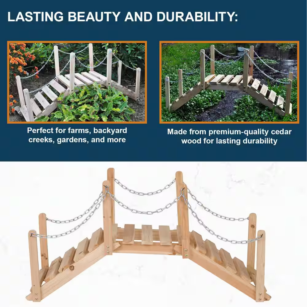 Cedar Garden Bridge 3ft Wood Arch Decorative Backyard Creek Outdoor Landscaping