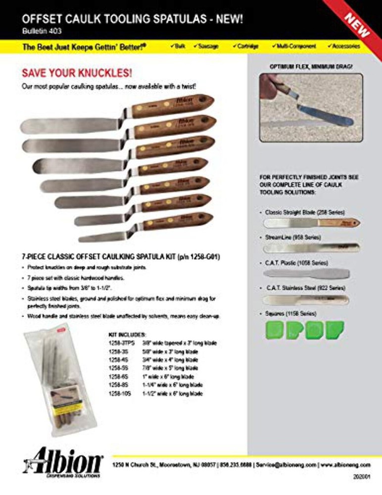 Albion Engineering 7-Piece Classic Offset Caulk Tooling Spatula Set