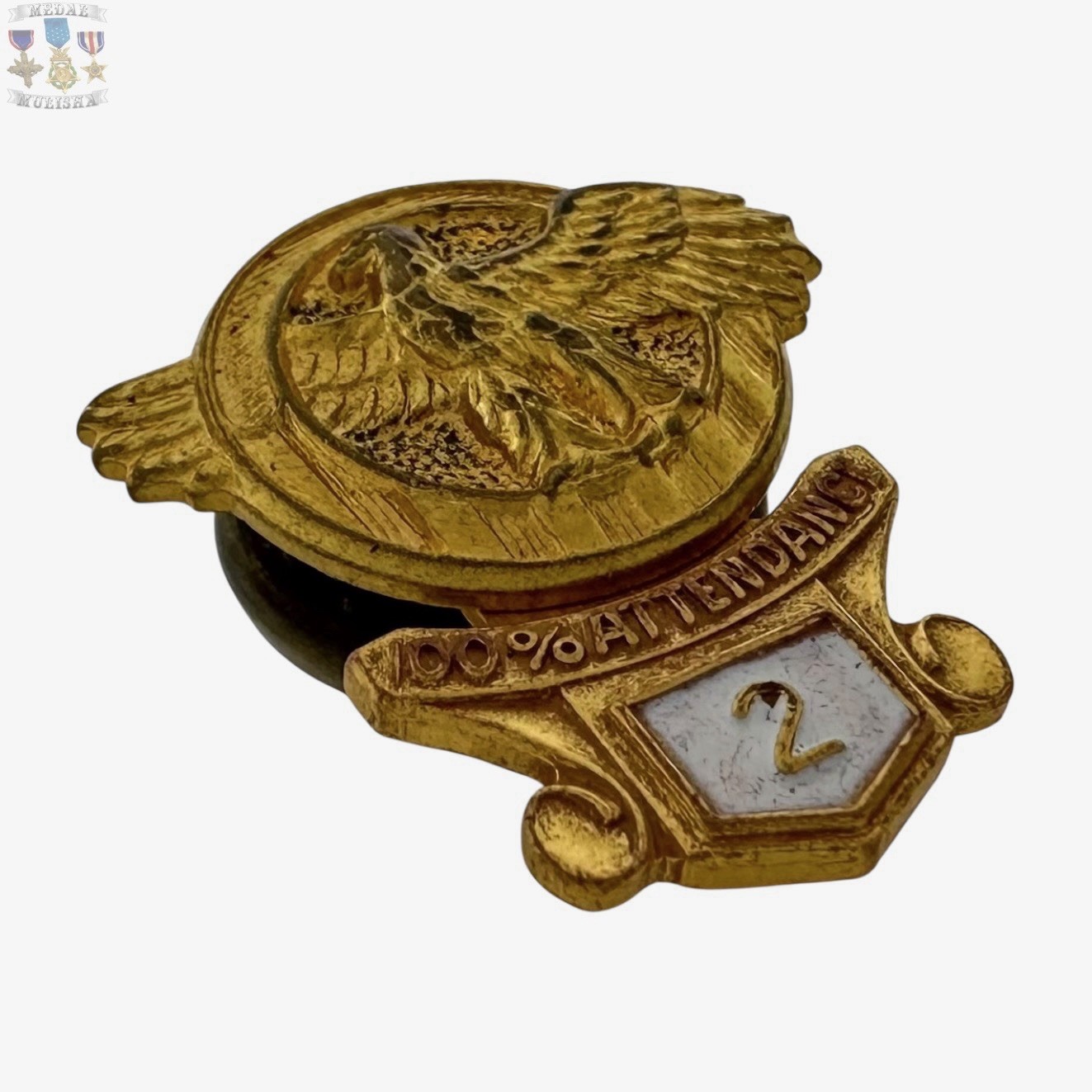 WWII HONORABLE DISCHARGE LAPEL PIN RUPTURED DUCK 100% ATTENDANCE 2ND COMPANY