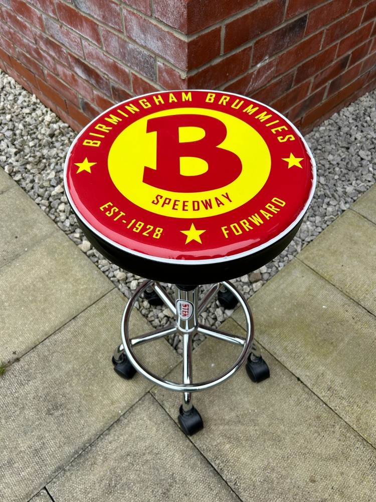 Birmingham Brummies speedway height adjust. rolling workshop/bar stool