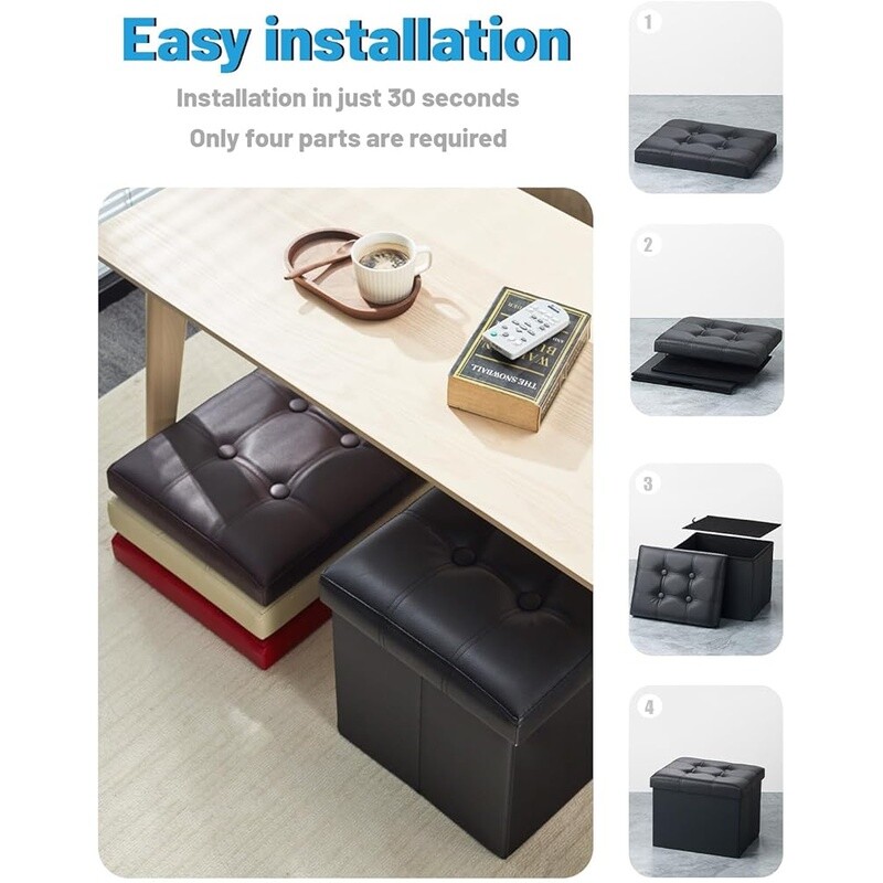Folding Storage Ottoman Leather Foot Rest Stool Durable Compact Design New