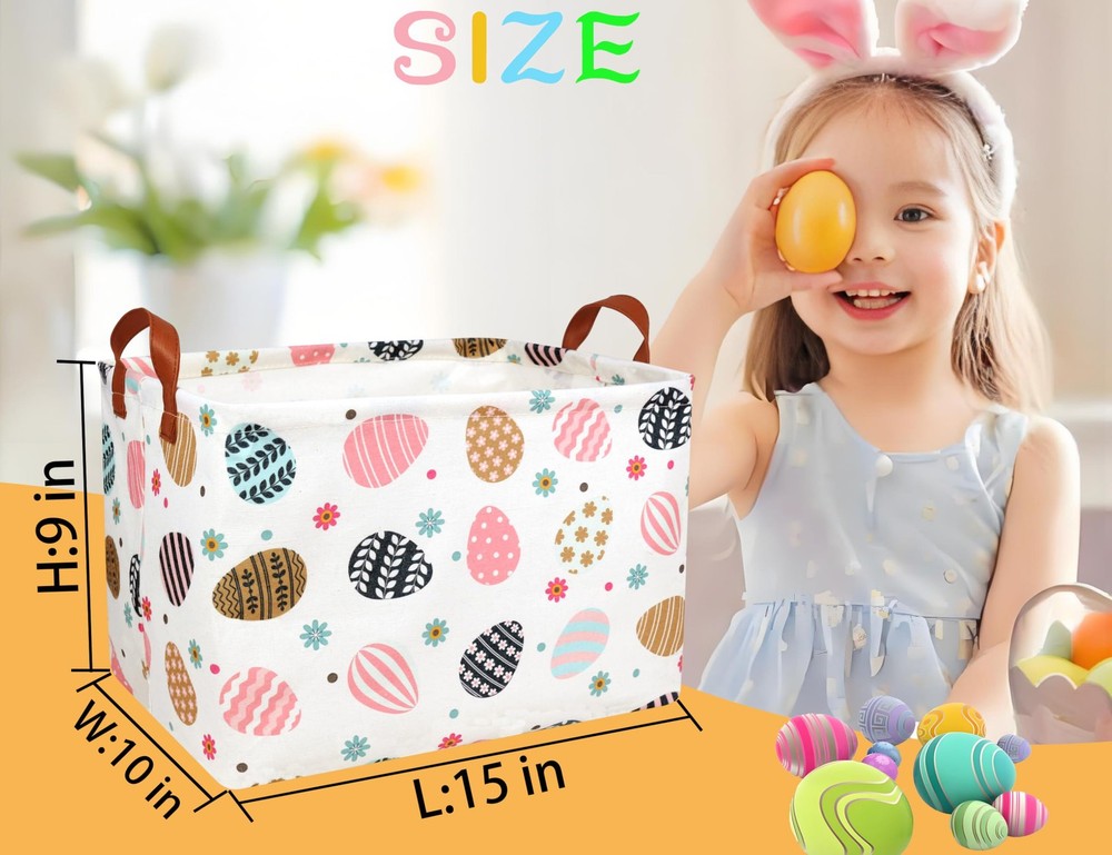 BOOHIT Rectangle Empty Easter Baskets Boy Large Toy Storage Bin Girls collaps...