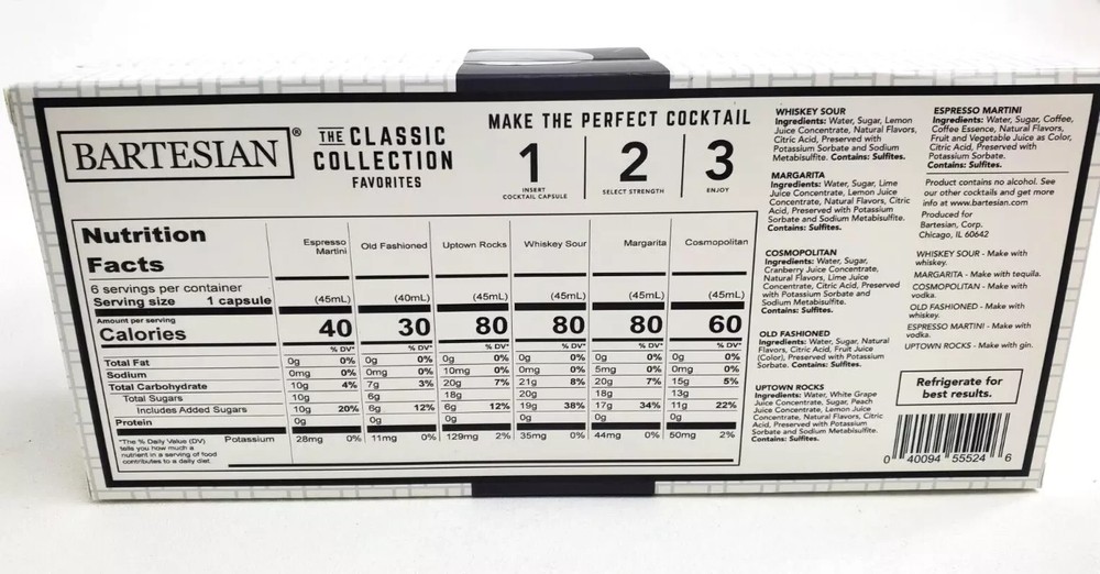 Bartesian Classic Collection 6 Pack Cocktail Mixer Capsules