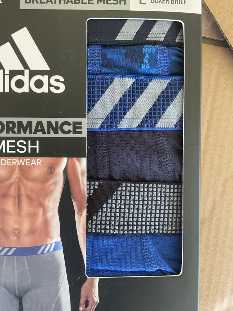Adidas 3 Pack Boxer Brief Performance Mesh Blue Gray Black New Tags