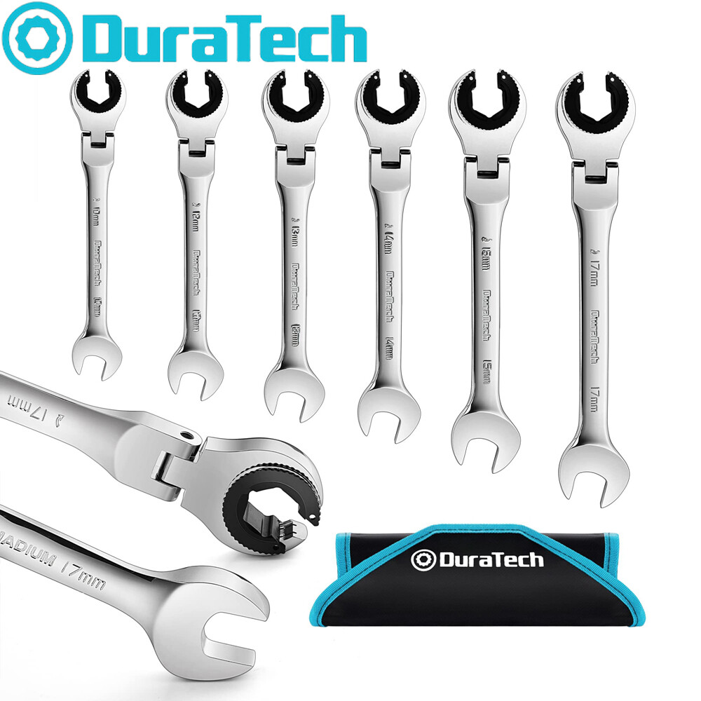 DURATECH 6-Pieces Open Flex-head Ratcheting Wrench Set 10-17mm Tubing Wrench Set