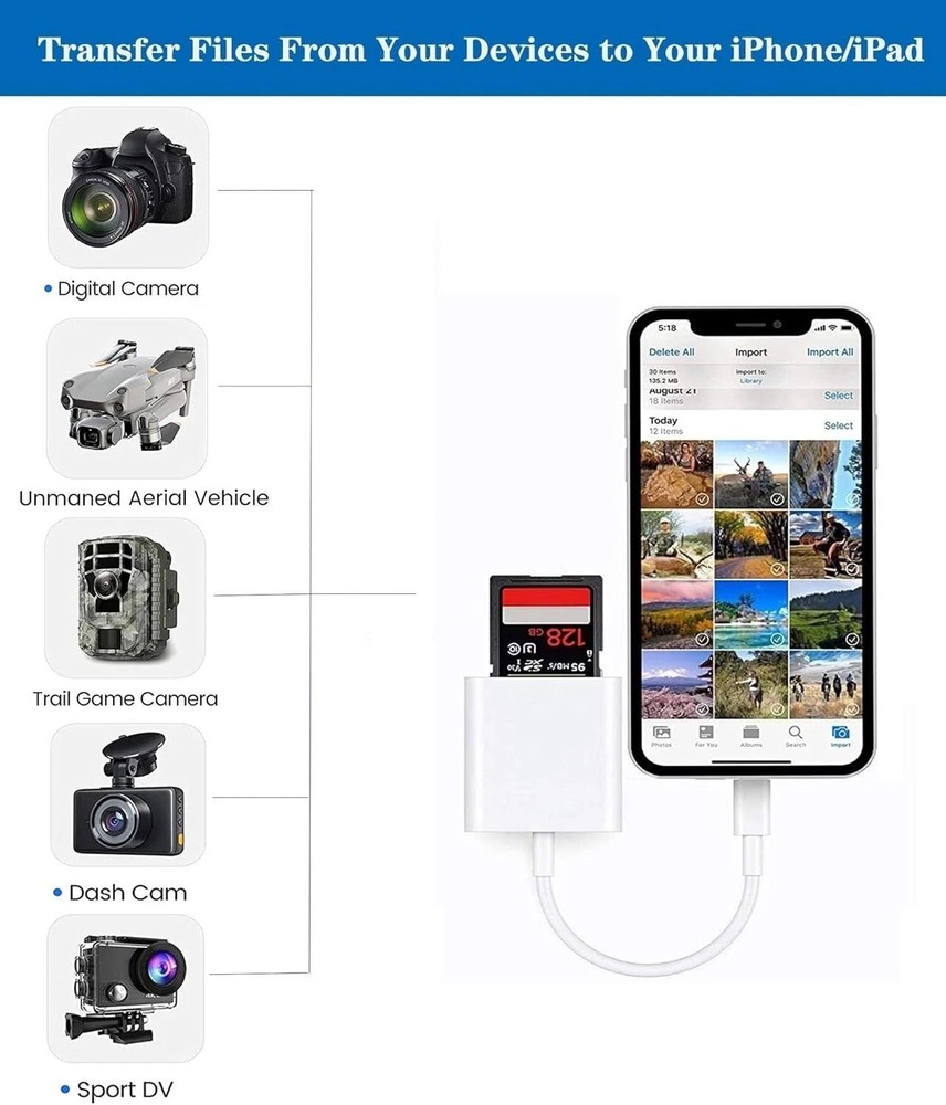 Apple Mfi Certified Lightning to SD Card Camera Reader for Iphone Ipad, Memory