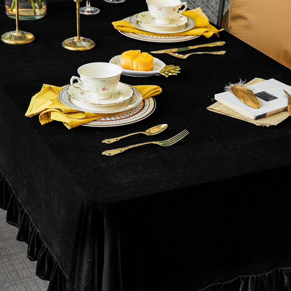 Velvet Tablecloth Luxurious Solid Rectangle Table Cloth,Oblong Retro Farmhouse R