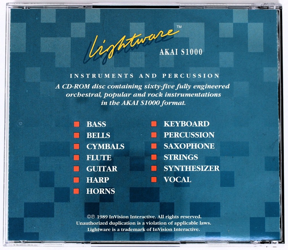 Invision Interactive Lightware Volume 1 Akai Sample/Sound Library/Sampling CD