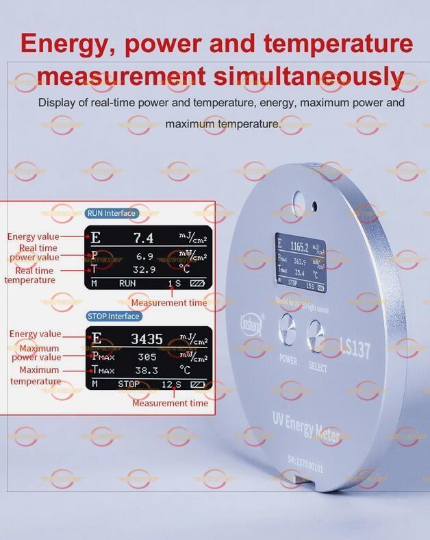 UvEnergy Meter Radiometer UVA LED Light Sources Power Temperature High Precision