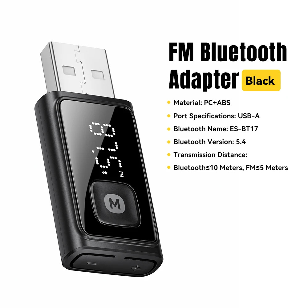 ESSAGER Bluetooth 5.4 Car USB Wireless FM Transmitter Audio Receiver&Handsfree