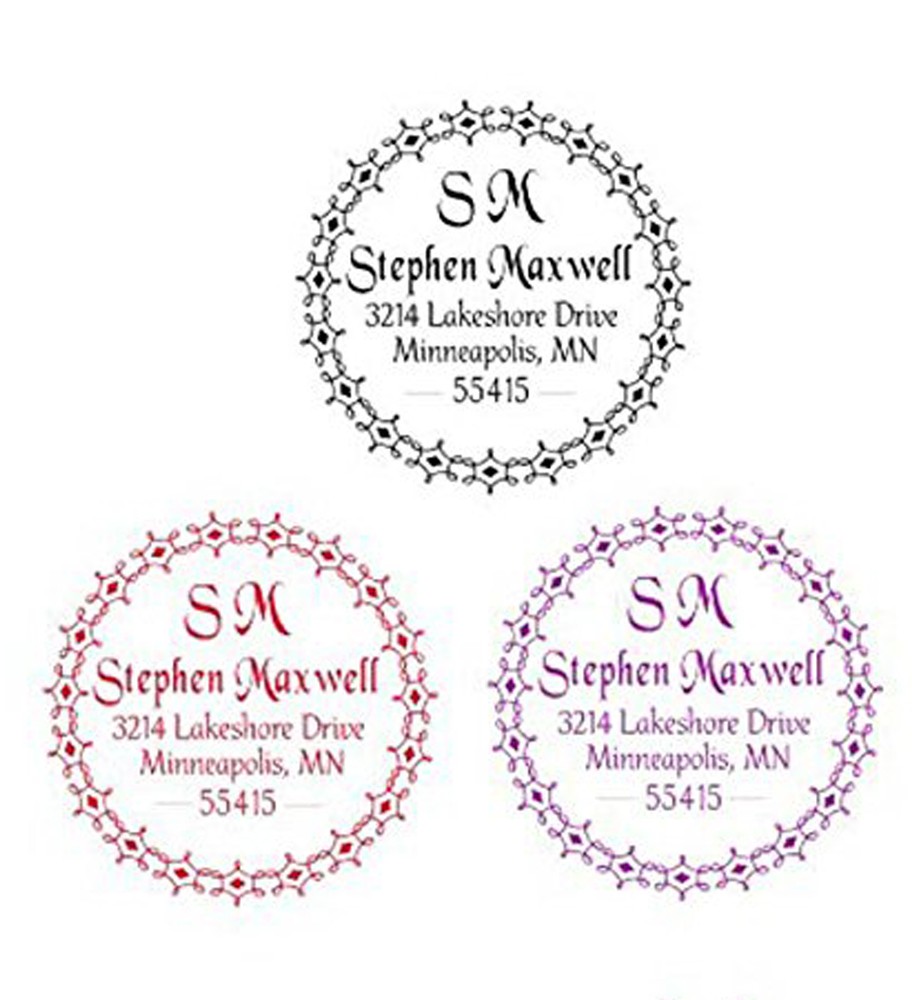 Customized Round Self inking stamp with Monogram name with Return Address BLACK