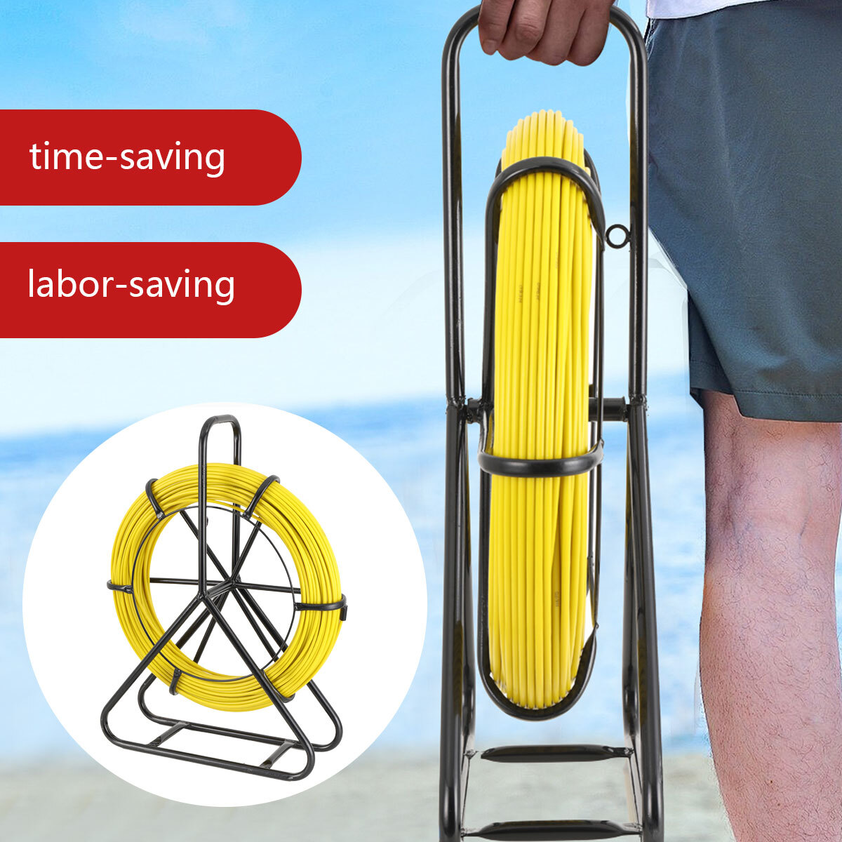 Fish Tape Puller Fiberglass 328ft 1/4 inch Wire Cable Running Duct Rodder US