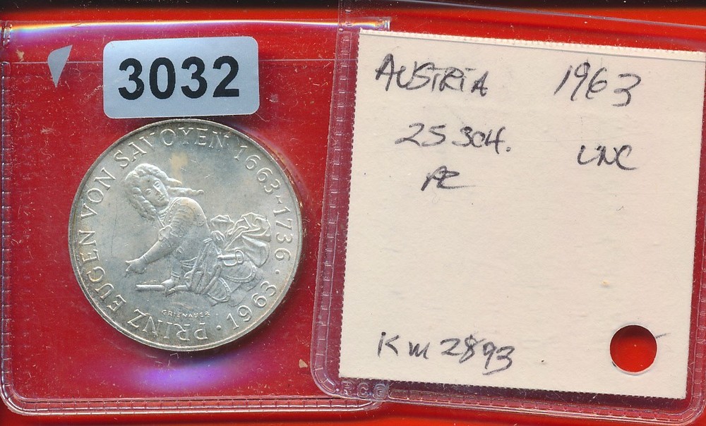 AUSTRIA - 1963 SILVER  - 25 SHILLING BU - #3032