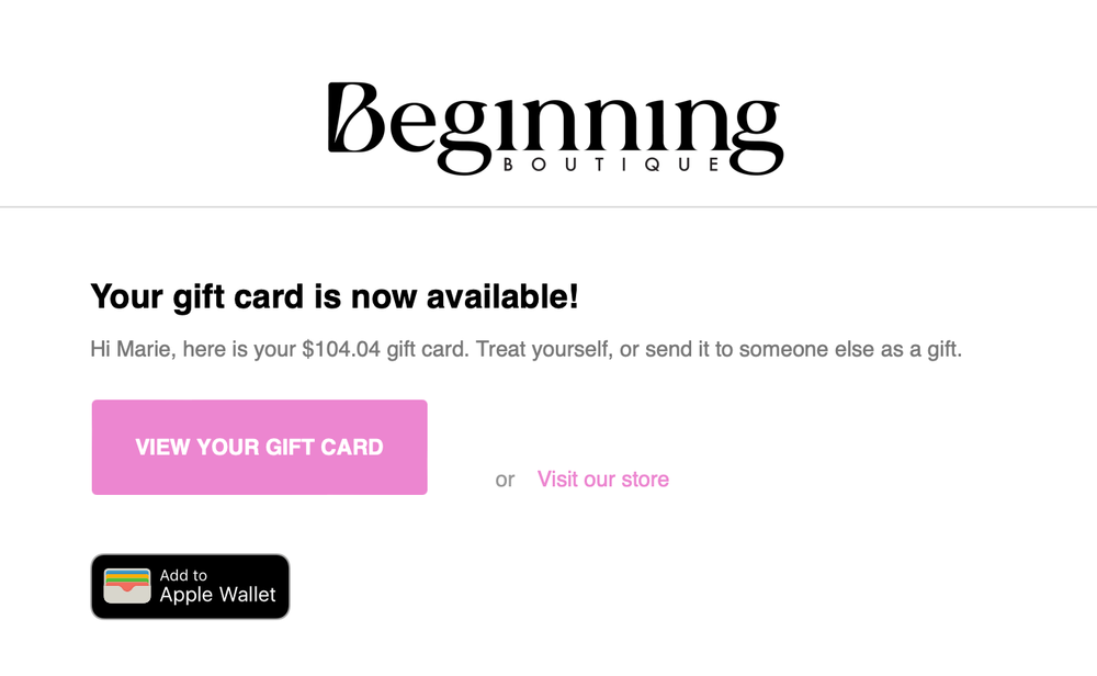 Beginning Boutique Gift Card $82.01 Value
