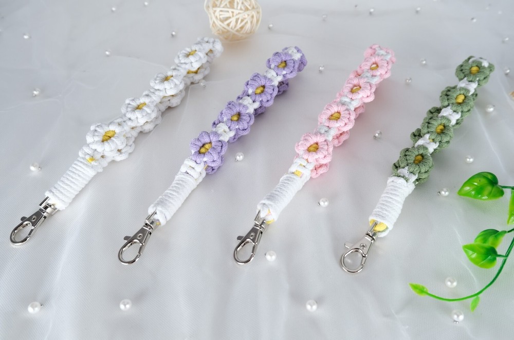Macrame Wristlet Macrame Flower Wristlet Macrame Daisy Wristlet Macrame USA