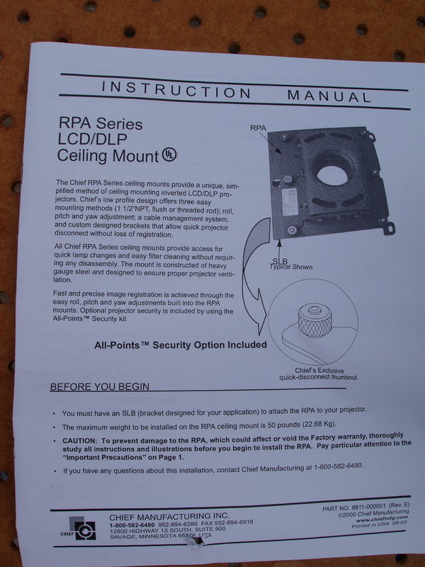 CHIEF RPA237 PROJECTOR CEILING MOUNT LCD/DLP 50# ALL POINTS SECURITY SYSTEM NEW