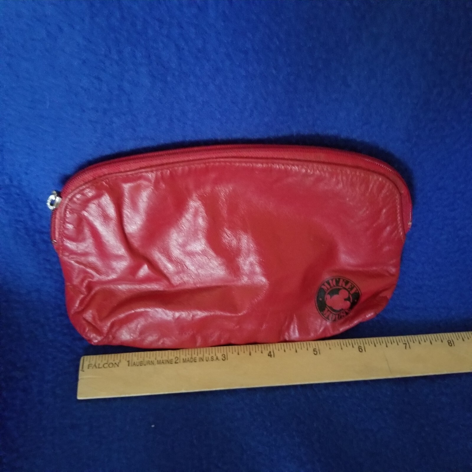 Disney Vintage Red Leather Mickey Mouse Small Zippered Cosmetic Bag Clutch