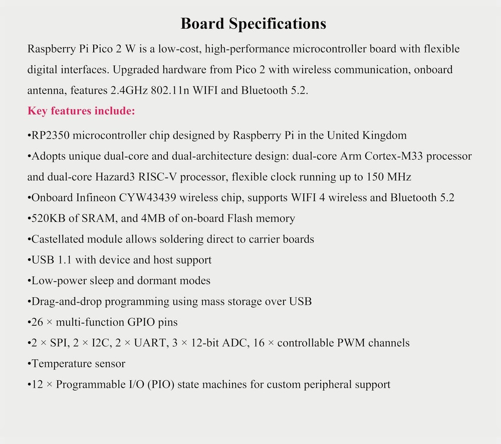 Pico 2 W with Color Pre-Soldered Header Compatible Raspberry Pi 2...