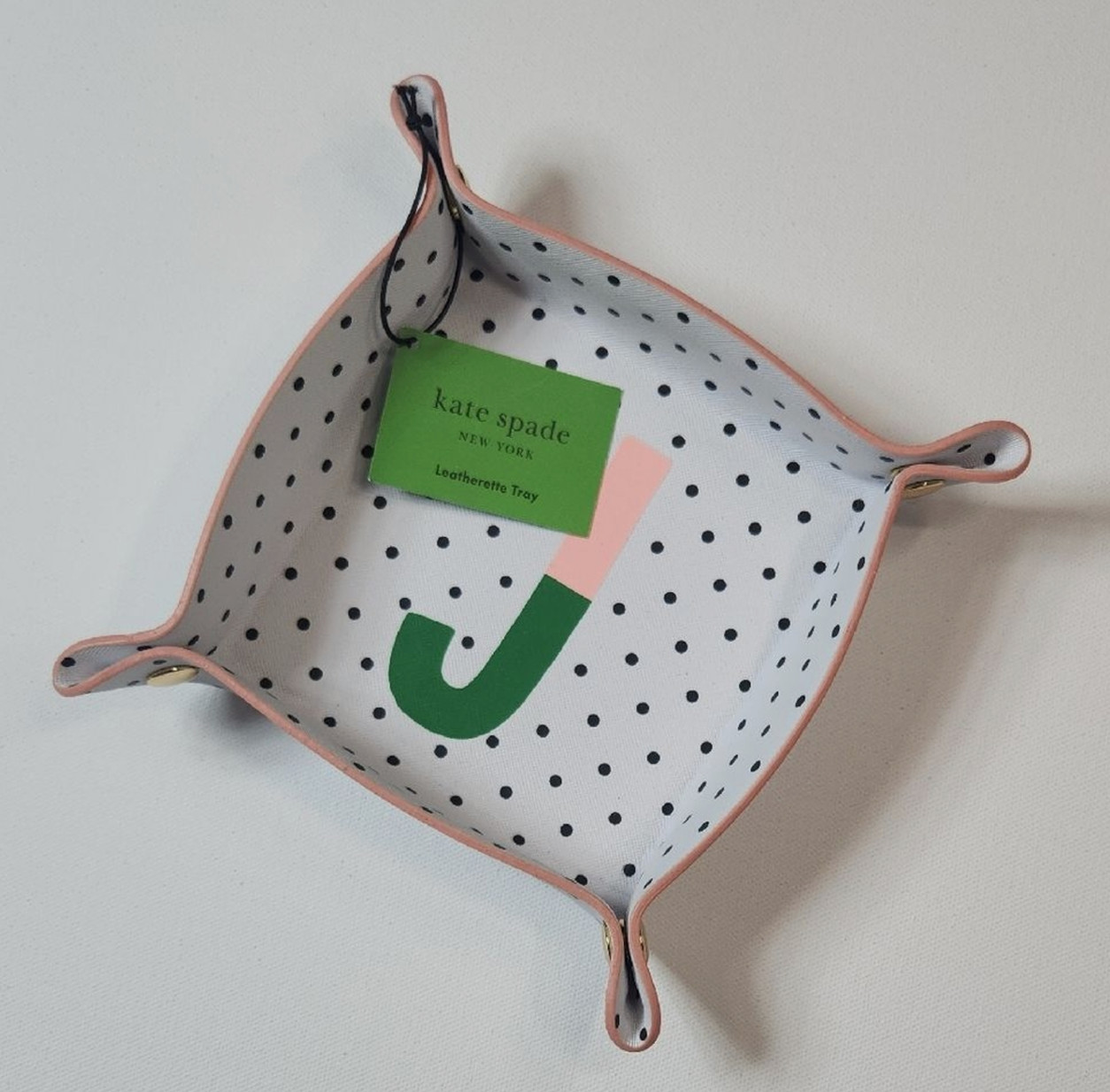 Kate Spade Pink and Green Leatherette Tray with Letter J NWT