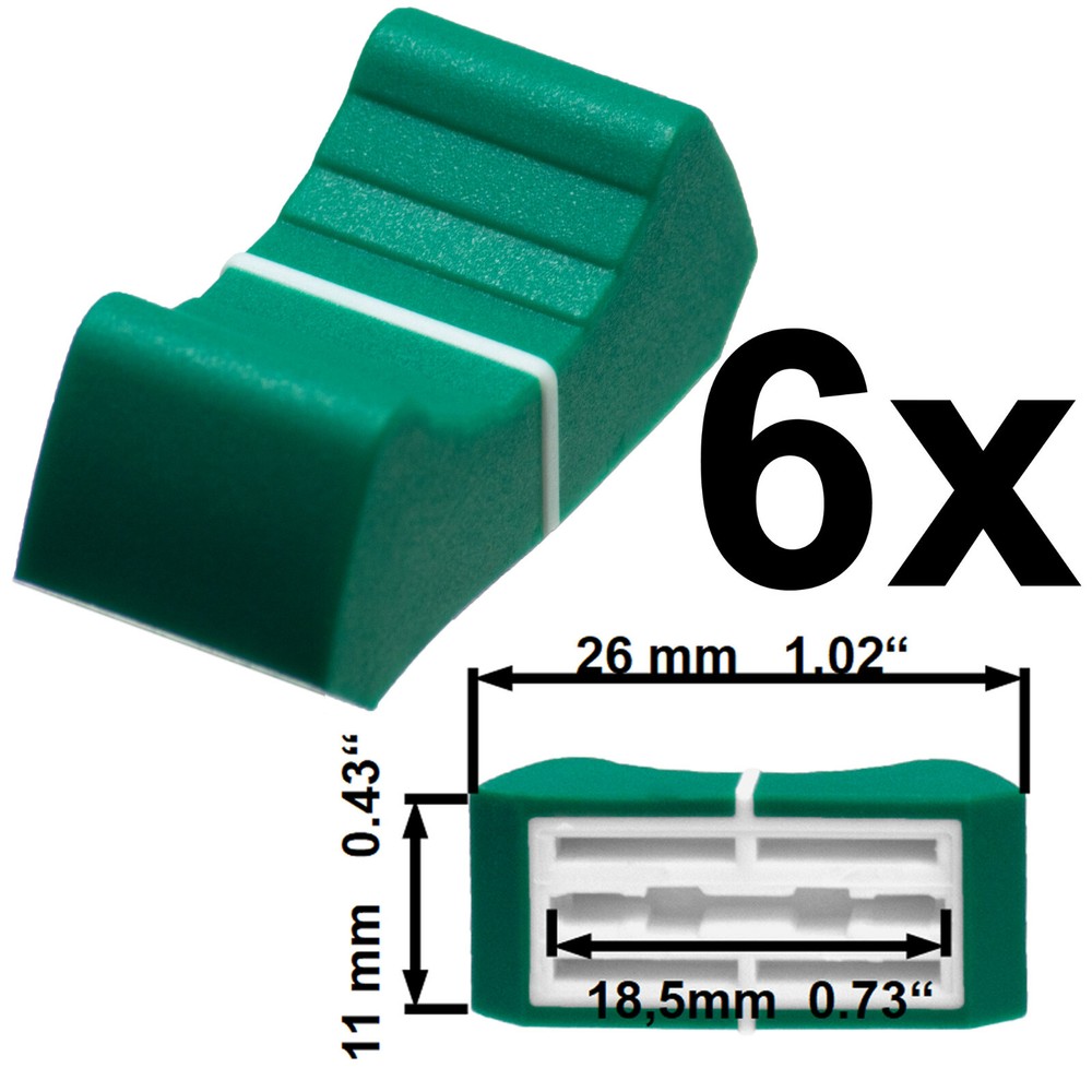 6x FADER KNOBs CAPs GREEN  white 0.73" slide potentiometer mixer replacement