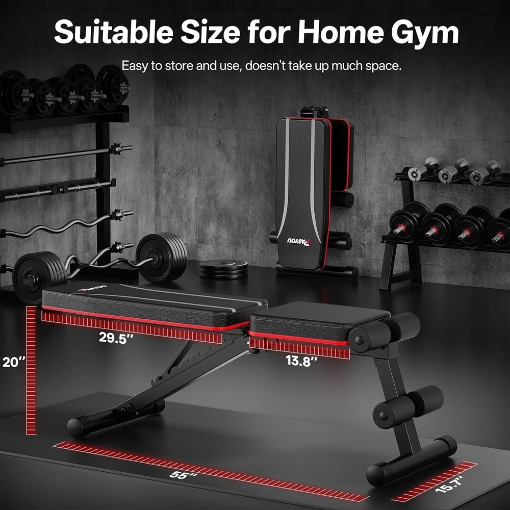Adjustable Weight Bench 660 lb Capacity - Foldable for Comfortable Home Workouts