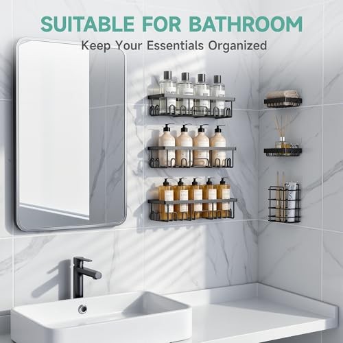 Shower Caddy 6-Pack, 6-Piece Set for Master Bathroom(Rustproof Upgrade) Black