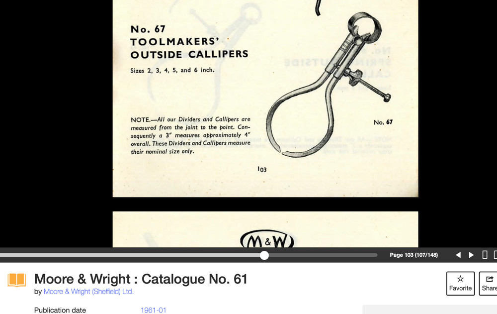 MINI MOORE & WRIGHT Outside Caliper TOOLMAKERS Round Legs; 3.0” Size
