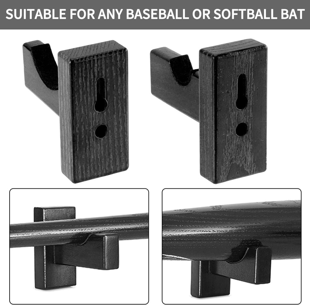 Solid Wood Baseball Bat Display Case - Horizontal Rack, Sturdy Stand, Softball H