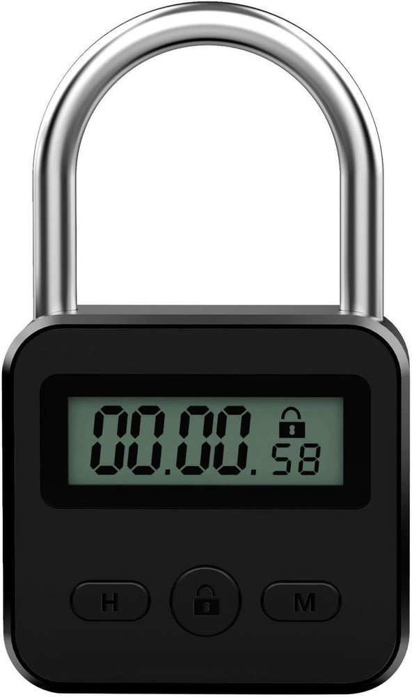 "Metal Timer Lock-Electronic Time Padlock with LCD Display-USB Rechargeable(Blac