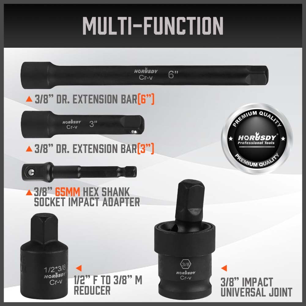 50PCS Impact Socket 3/8" DR Shallow & Deep SAE & Metric w/ Carry Case