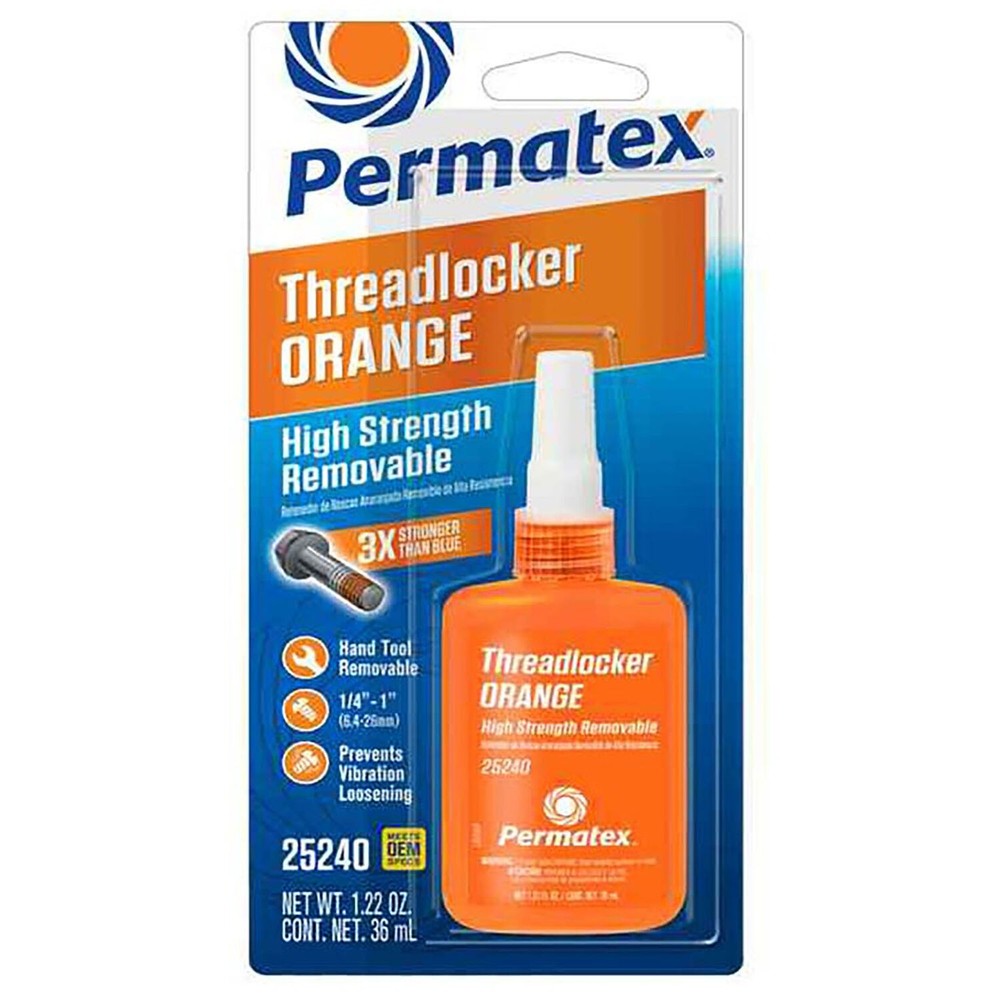 Permatex 25240 High Strength Removable Threadlocker Orange, 36 ML