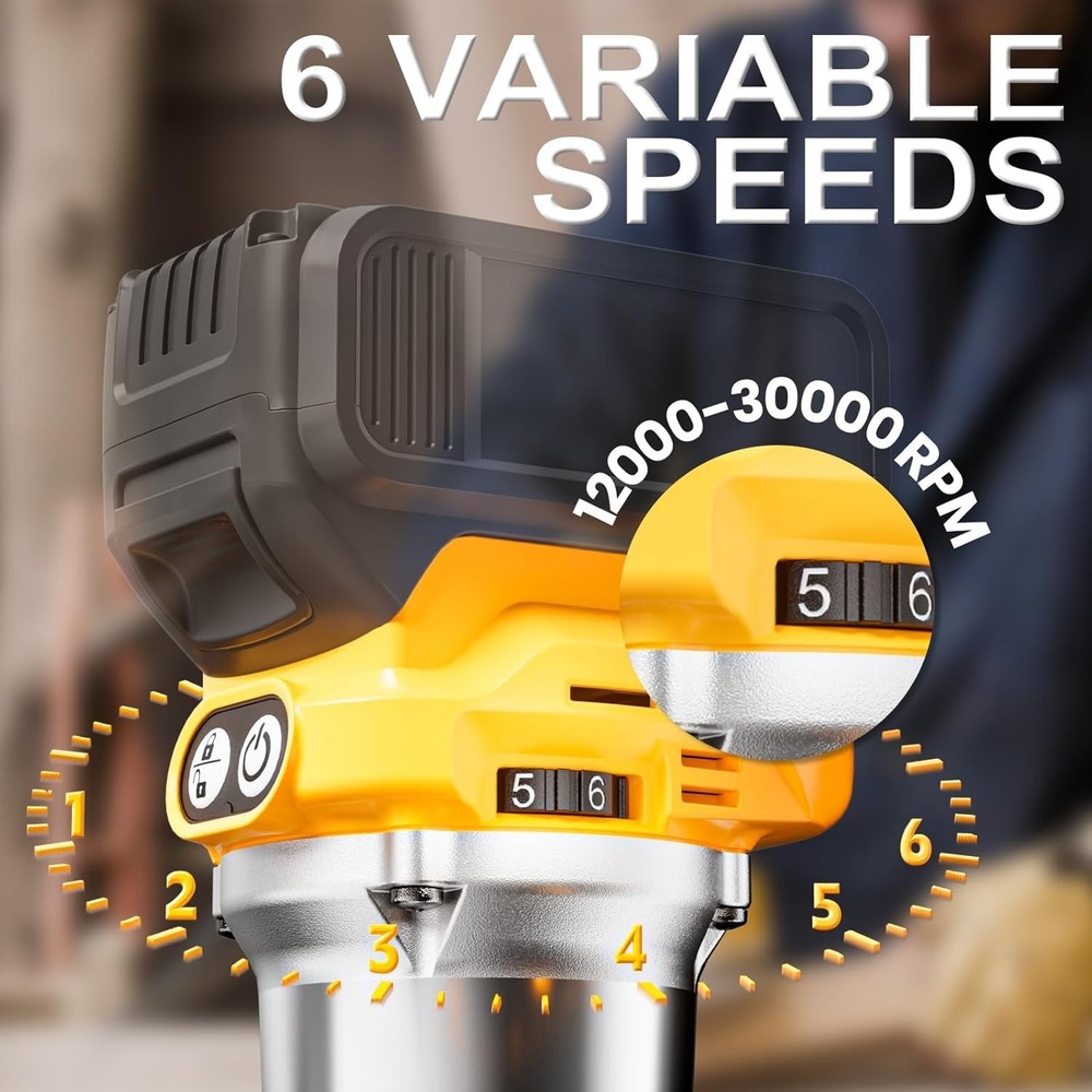 Cordless Compact Router Compatible with DeWalt 20V Battery (Bare Tool), 6 Variab
