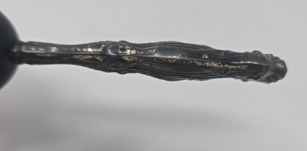 Antique Sterling Silver Handle Sock Darning Black Egg Vintage Stocking Darner 6"