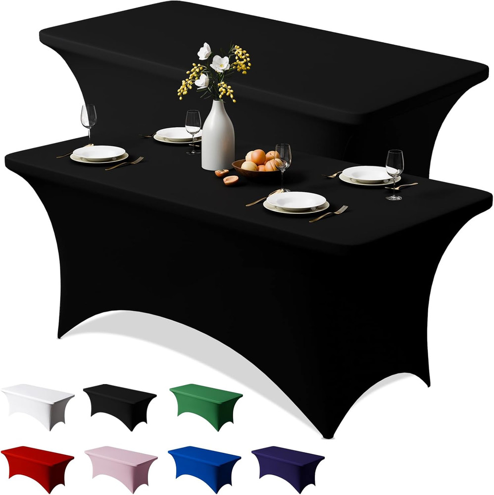 2 Pack 6FT Spandex Table Cloth - 72 X 30 Inch Rectangular Stretch Tablecloth, Wr