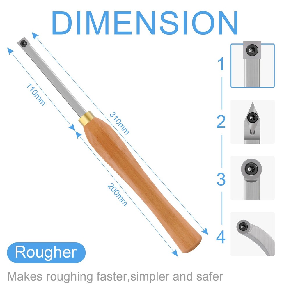 Wood Turning Tool Mini Size Rougher Chisel With 11mm Straight Square Inserts ...