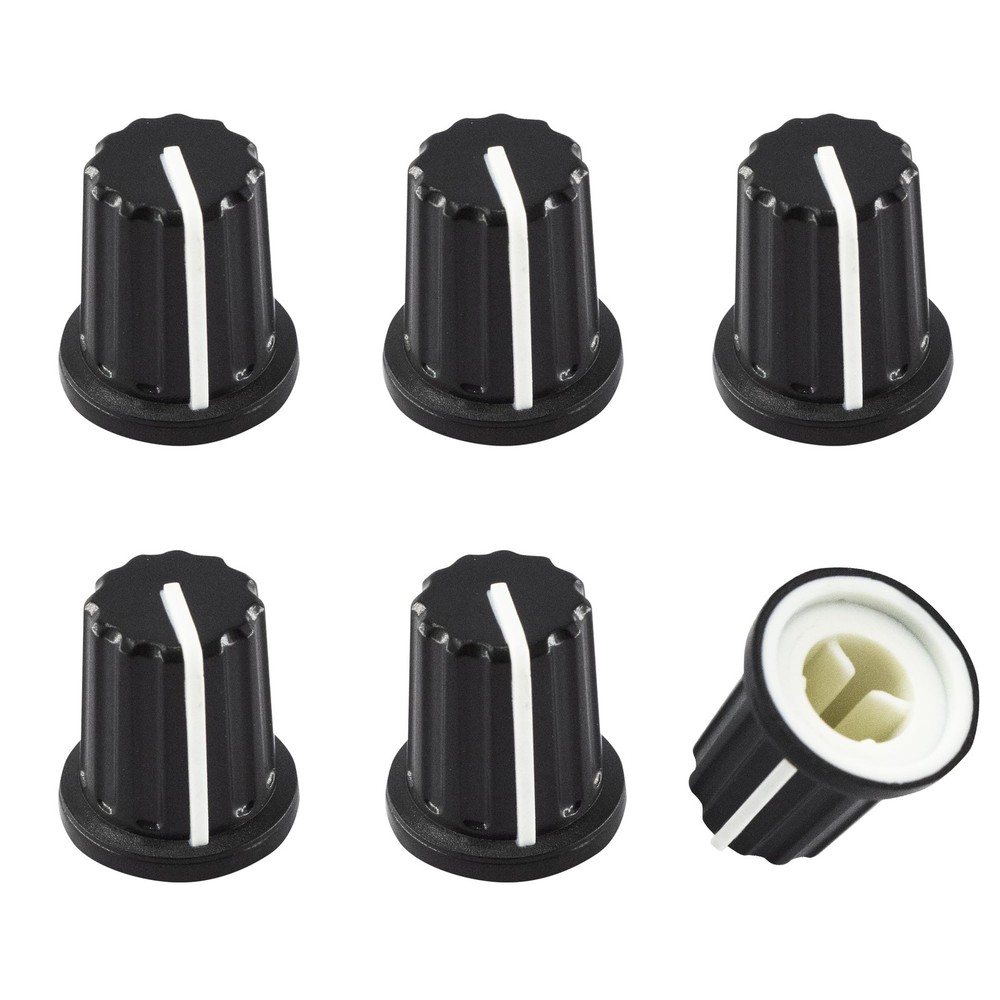 AUXBC 5Pcs 6mm D Type Potentiometer Control Knobs, 16X18MM-Black, Black