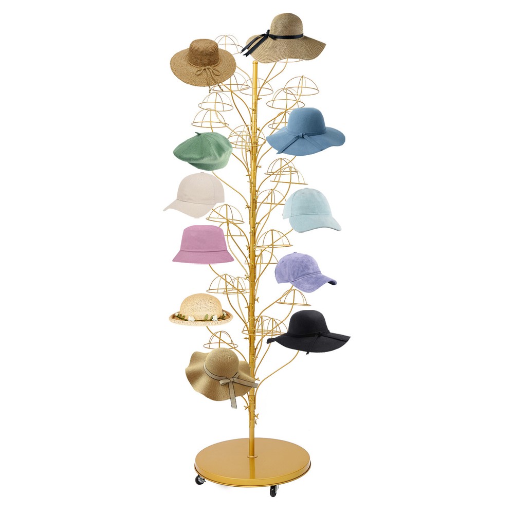 35-hanger Hat Display Stand Hat Display Rack with Wheels Floor-Standing Holder