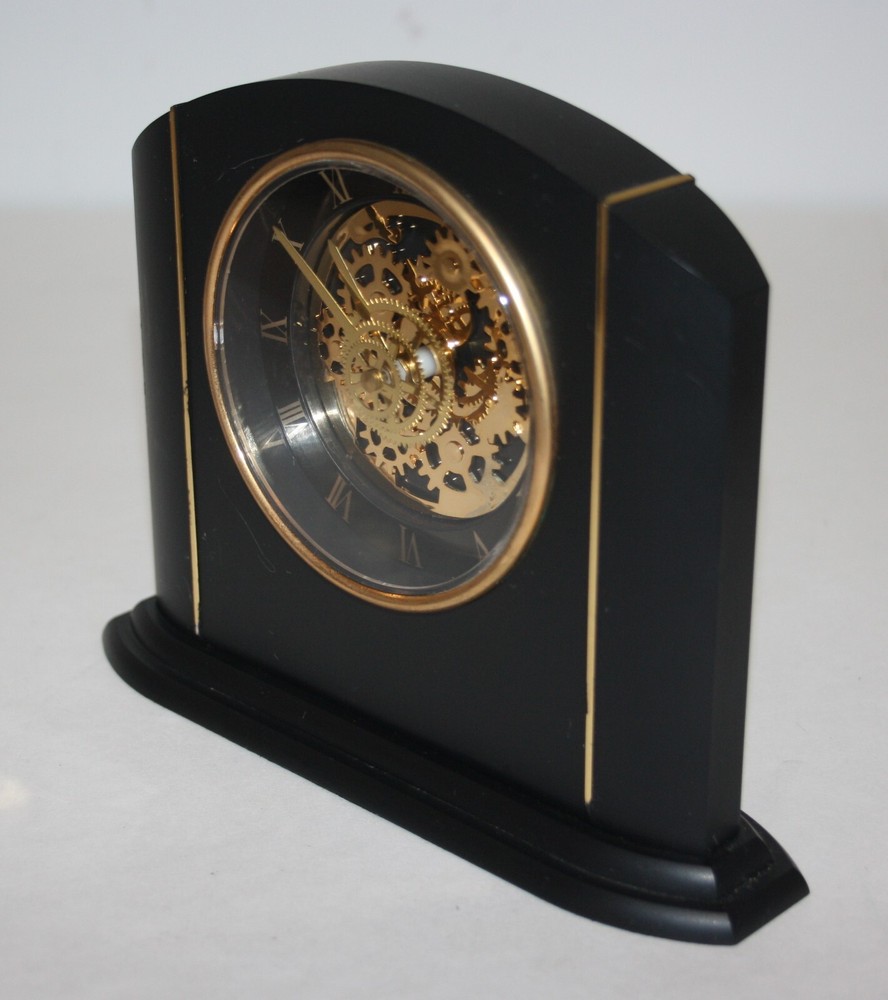 Black and Gold See Through Movement Table Clock Gears