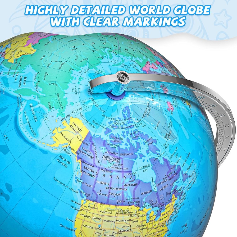 12in Illuminated World Globe Lamp STEM Learning Night Light Metal Base