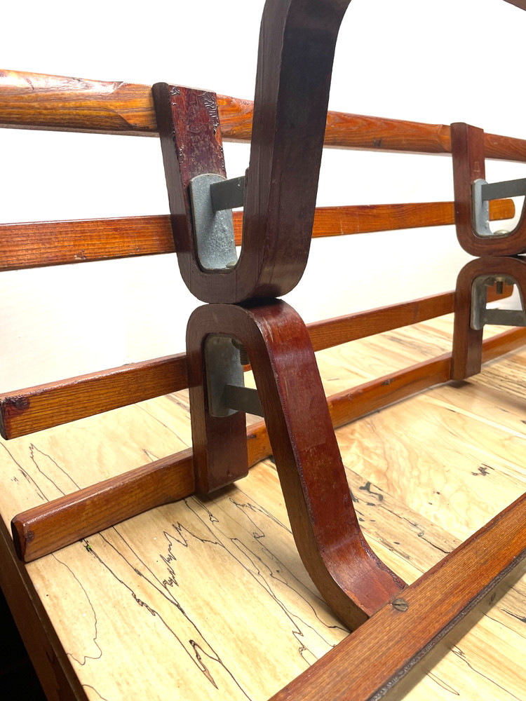 VINTAGE DUTCH WOODEN SLED BY POLYCOMB WITH LEATHER PULL