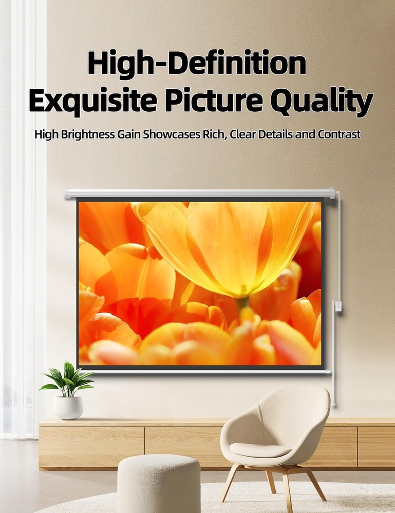 100" Matte White Motorized Projector Screen for UST Long/Standerd Throw Proje...