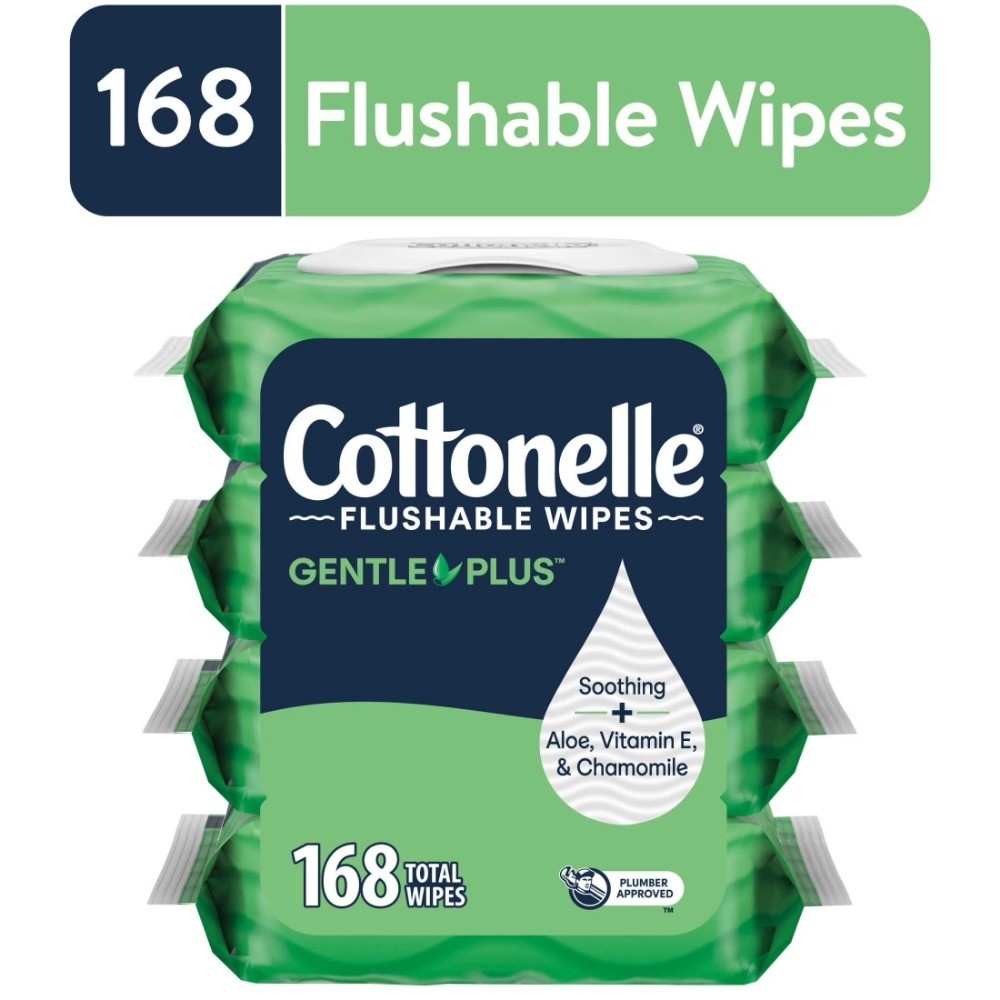 Flushable Wet Wipes Gentle Plus 4 Pack with Flip-Top Lids