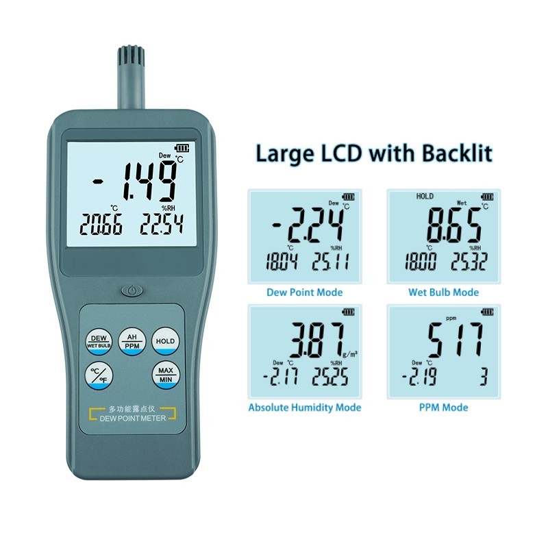 Handheld Dewpoint Meter with Value Retention Function Resolution 0.01 PPM LCD