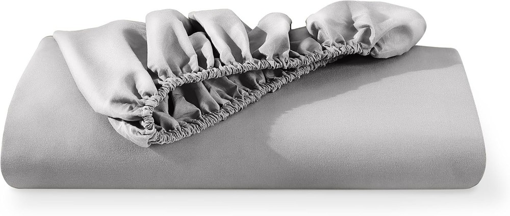 Queen Fitted Bottom Sheet, Microfiber, Deep Pocket, Light Grey