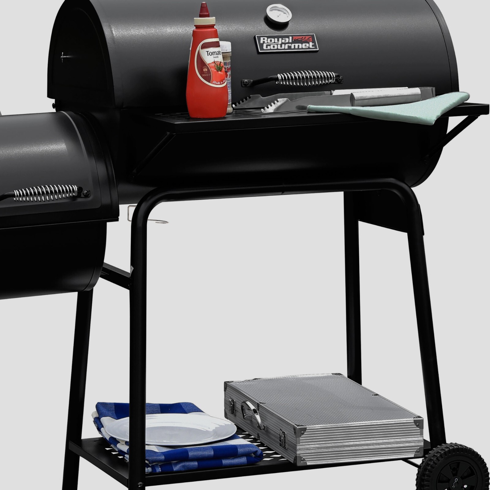 Royal Gourmet 811 Square Inches Barrel Charcoal Grill with Offset Smoker, Black