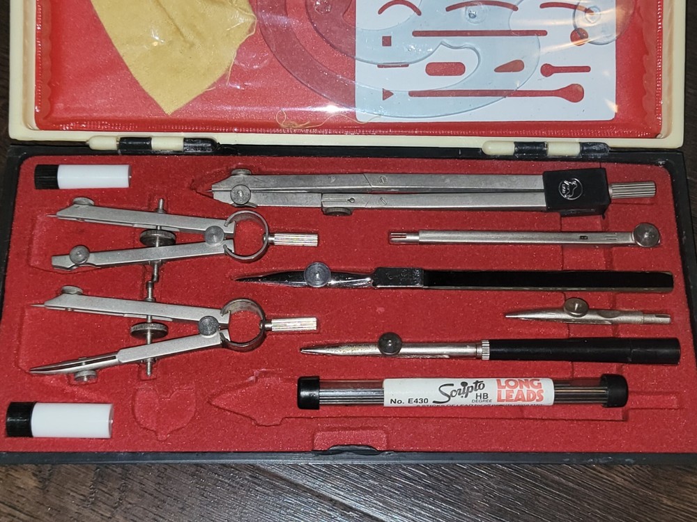 VINTAGE Lion DESIGN DRAFTING TOOL SET with case